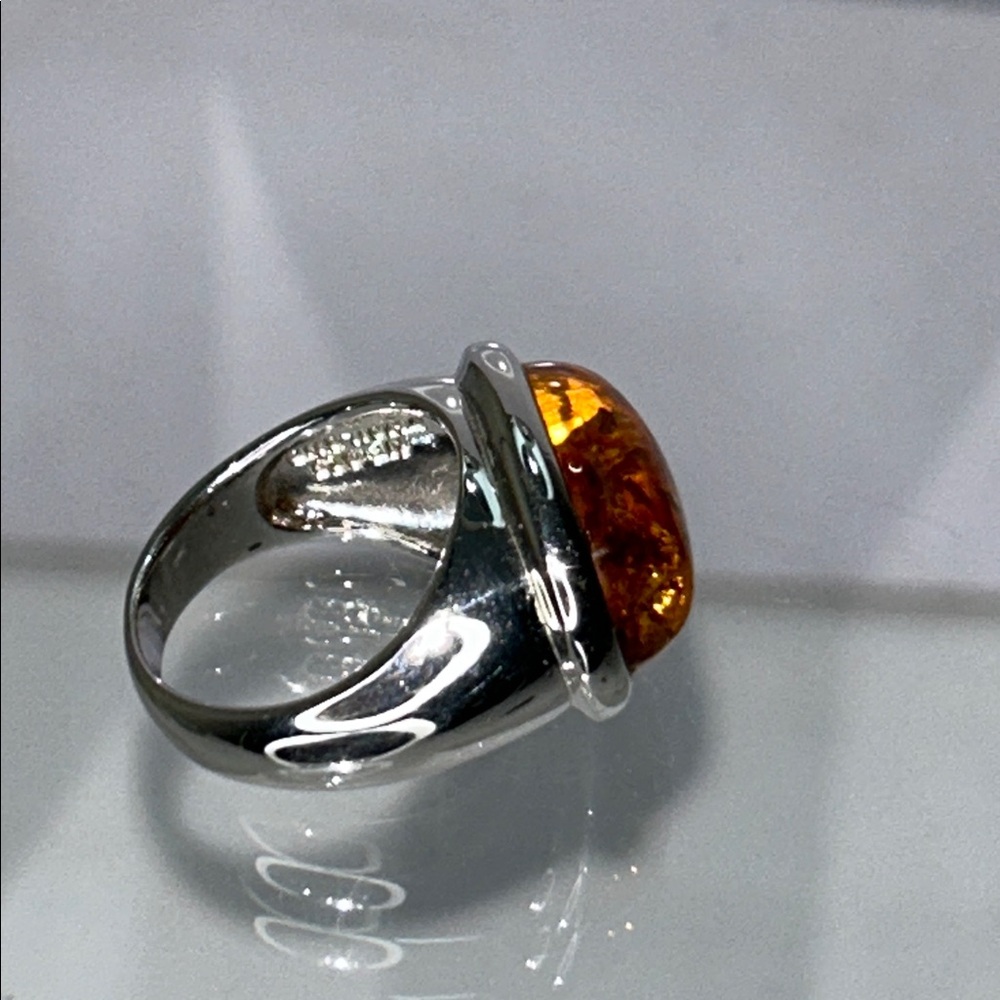 NWOT Genuine Amber Gemstone Sterling Silver Designer Ring - Modern Boho - Picture 9 of 10